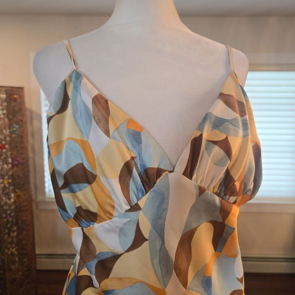 Abercrombie & Fitch Ruched Sleeveless Multicolor Maxi Slip Dress Size Large
